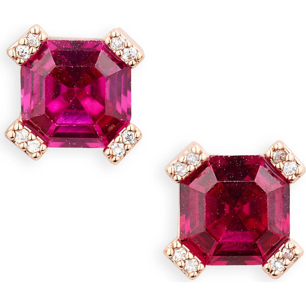 Kate Spade New York Asscher Cut Crystal Stud Earrings In Ruby/rose Gold