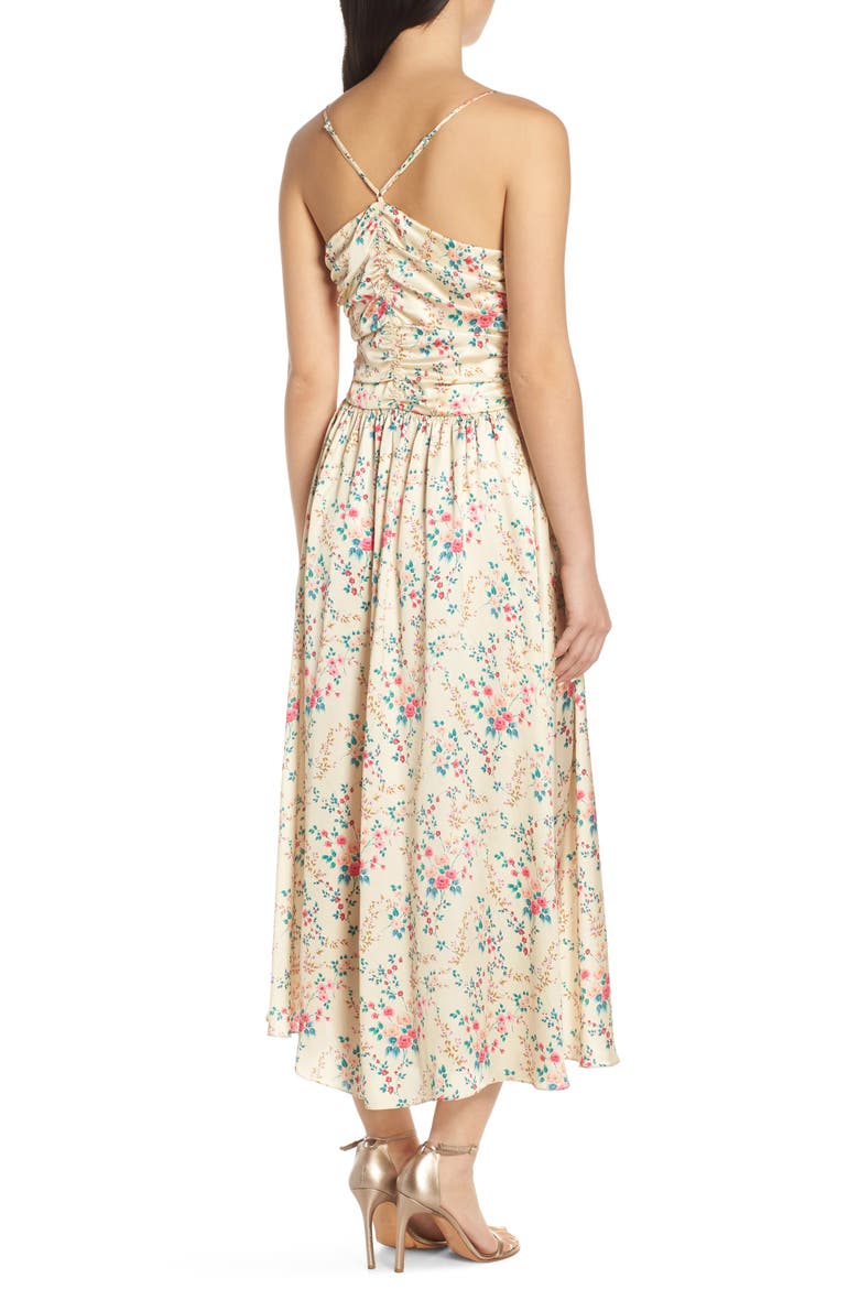 Floral Charmeuse Midi Dress, Alternate, color, YELLOW MULTI