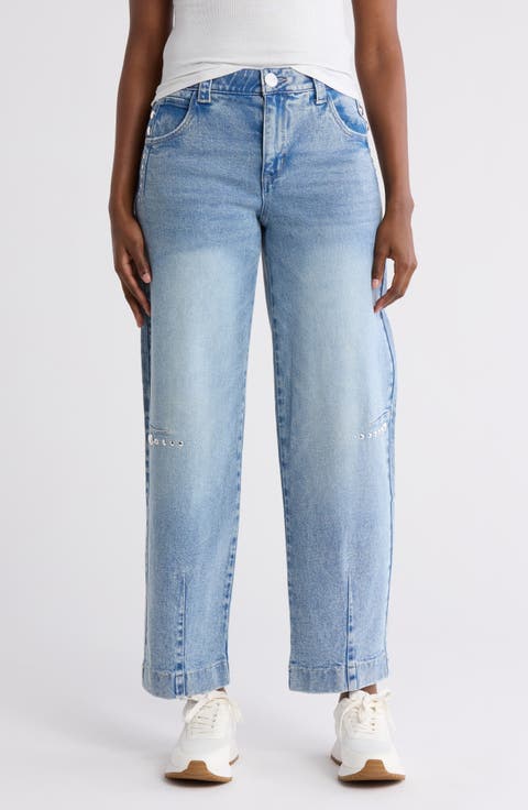 Studded Barrel Leg Jeans (Light Blue Artisinal)