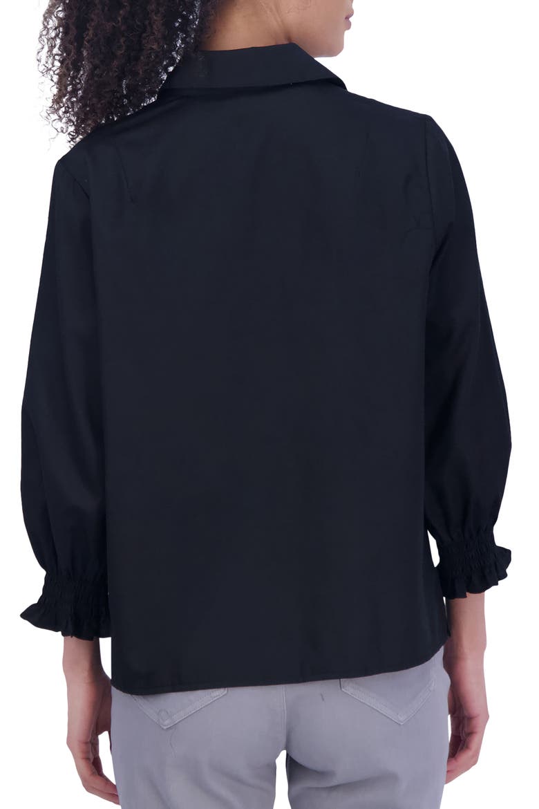 Alexis Smocked Cuff Sateen Popover Top, Alternate, color, BLACK