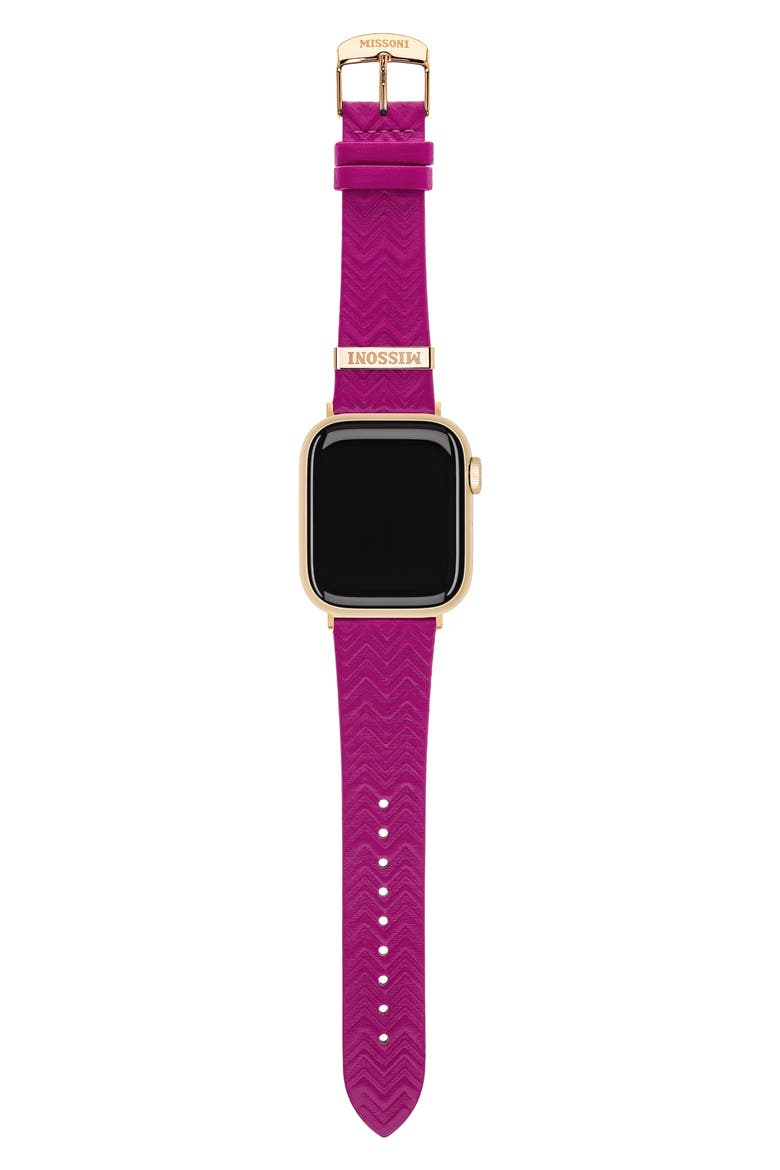 Zigzag 22mm Embossed Leather Apple Watch® Watchband, Alternate, color, PINK