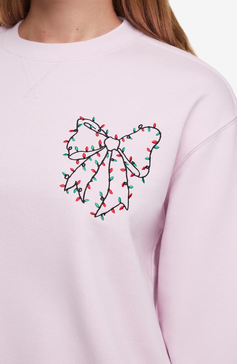 Wildfox Charlie Christmas Bow Sweatshirt, Alternate, color, Lilac Snow