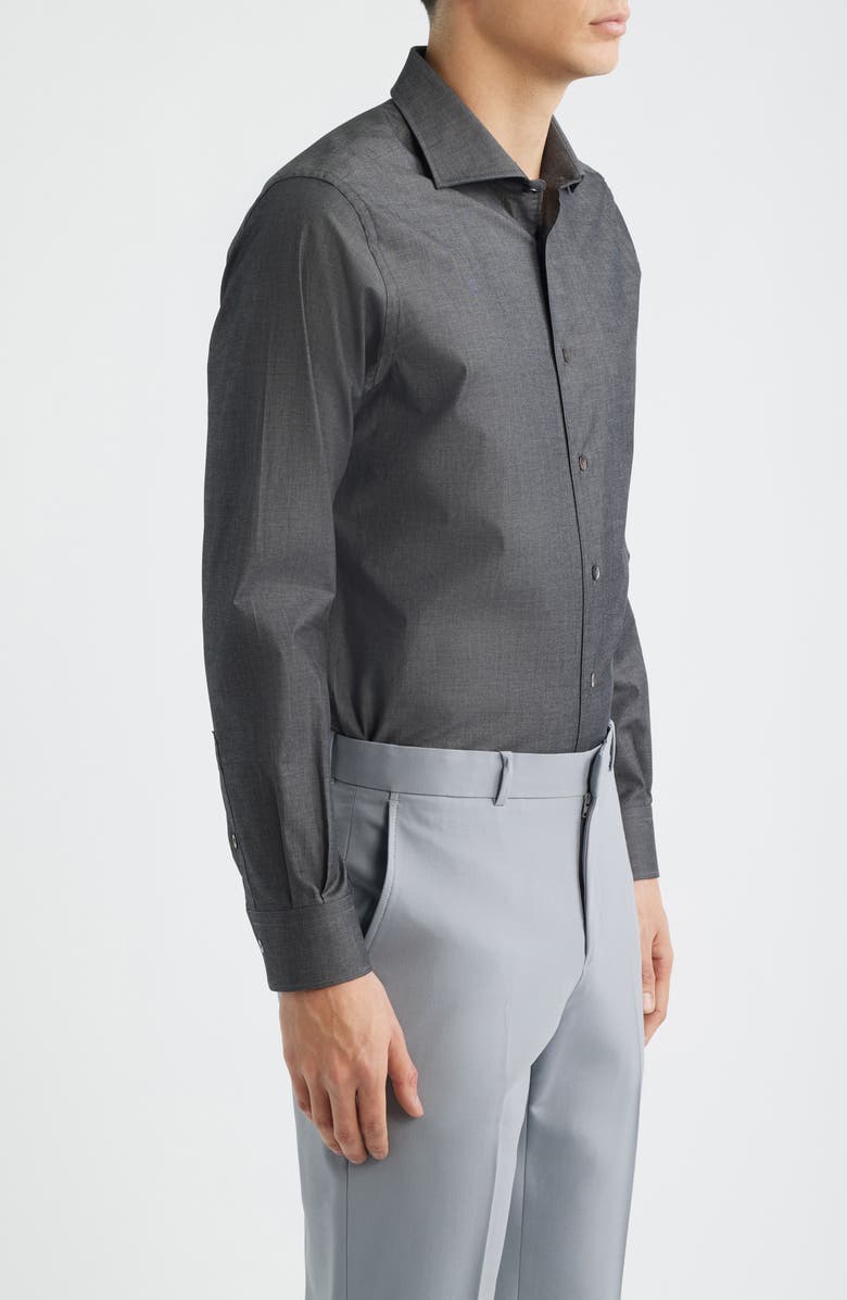 Zanella Bassano Tailored Fit Solid Stretch Cotton Twill Dress Shirt, Alternate, color, Charcoal
