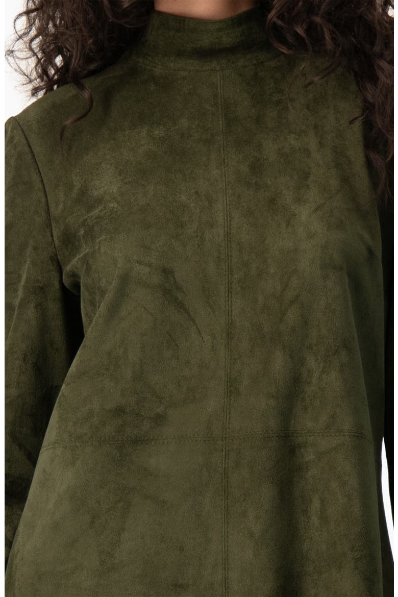 Faux-Suede Mock-Neck Long-Sleeve A-Line Mini Dress, Alternate, color, Olive Green