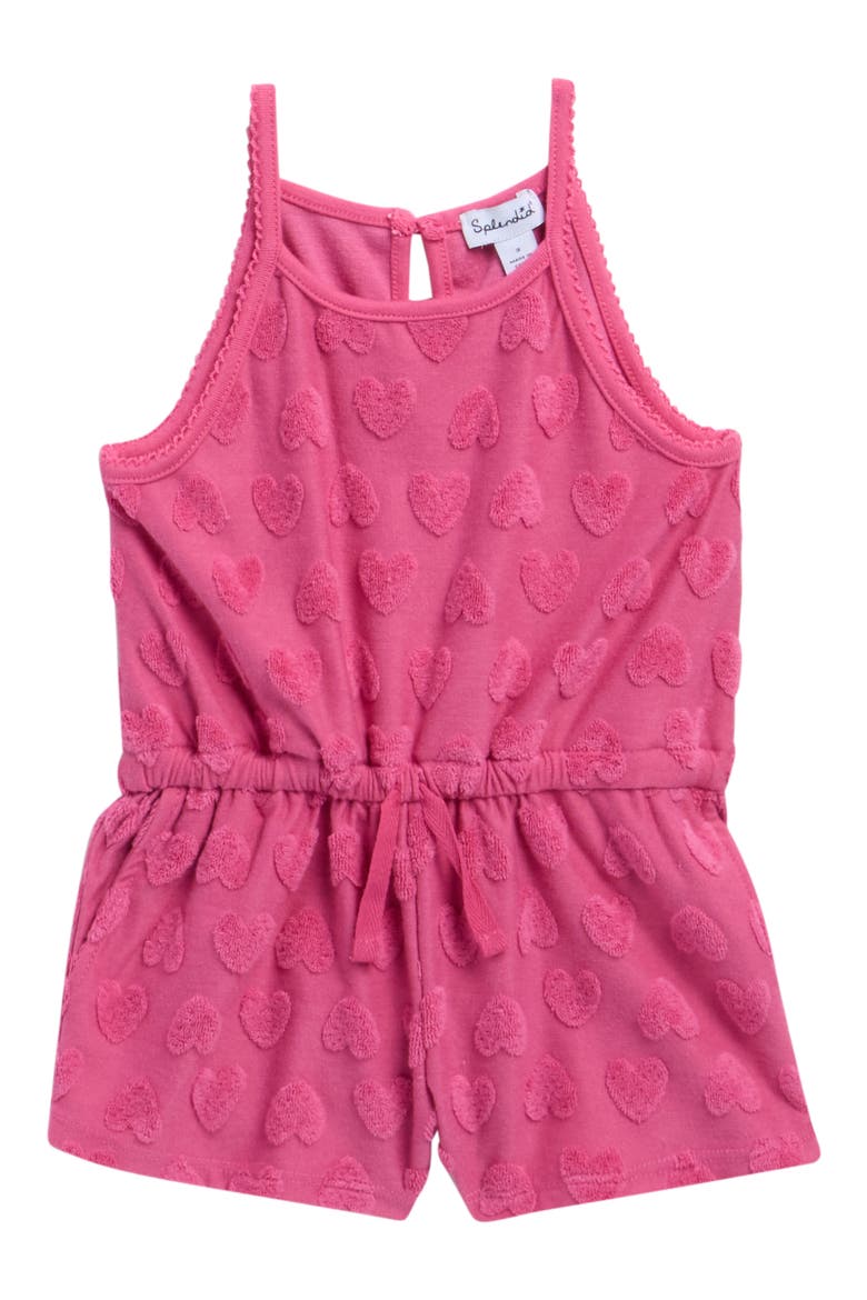 Kids' Terry Cloth Heart Romper, Main, color, HIBISCUS