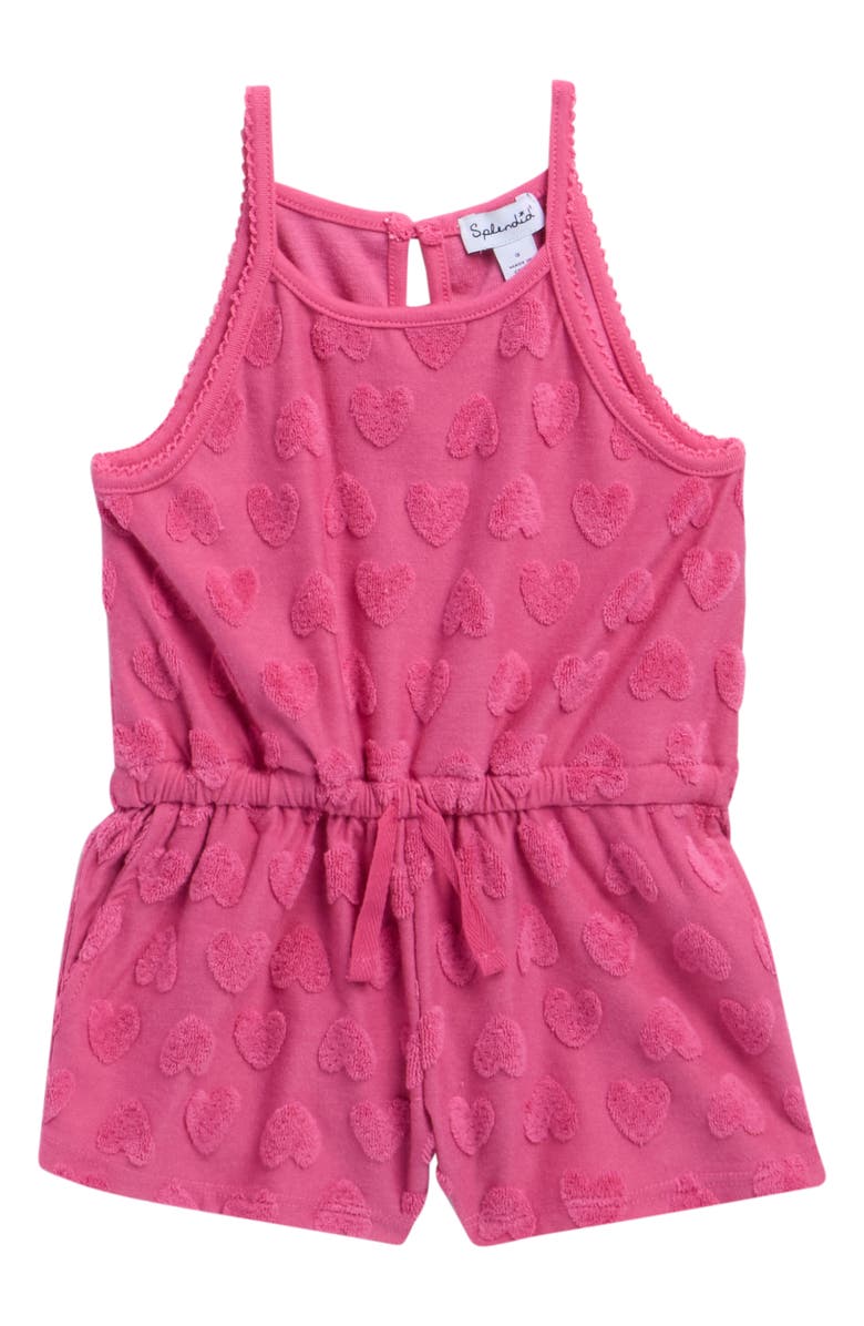 Splendid Kids' Terry Cloth Heart Romper, Main, color, Hibiscus