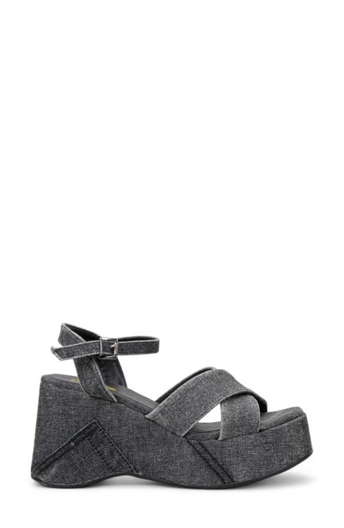 Shop Love Rio Jenna Denim Platform Wedge Sandal In Denim Black