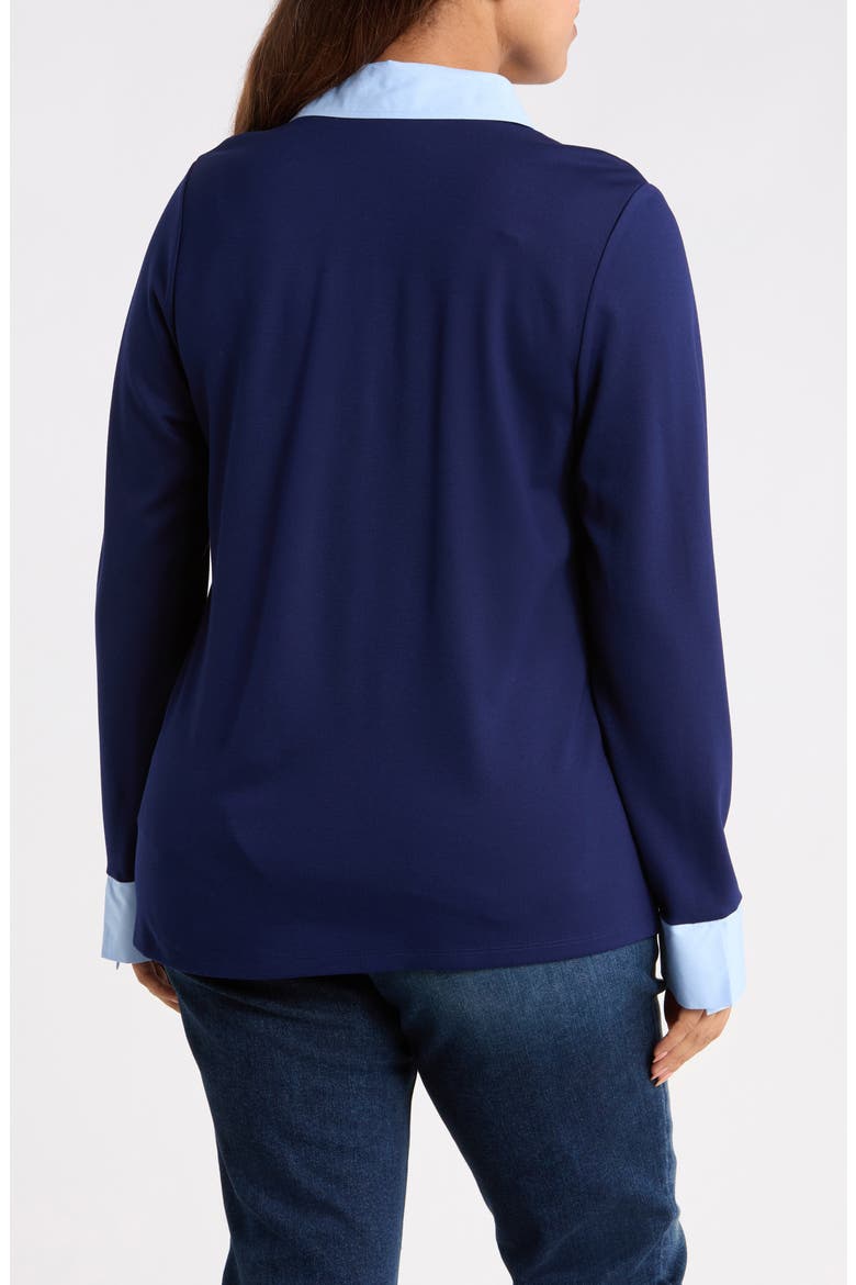 Contrast V-Neck Long Sleeve Top, Alternate, color, PACIFIC NAVY/ MORNING BLUE