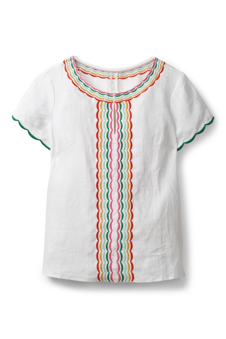 Laura Embroidered Linen Top, Alternate, color, IVORY