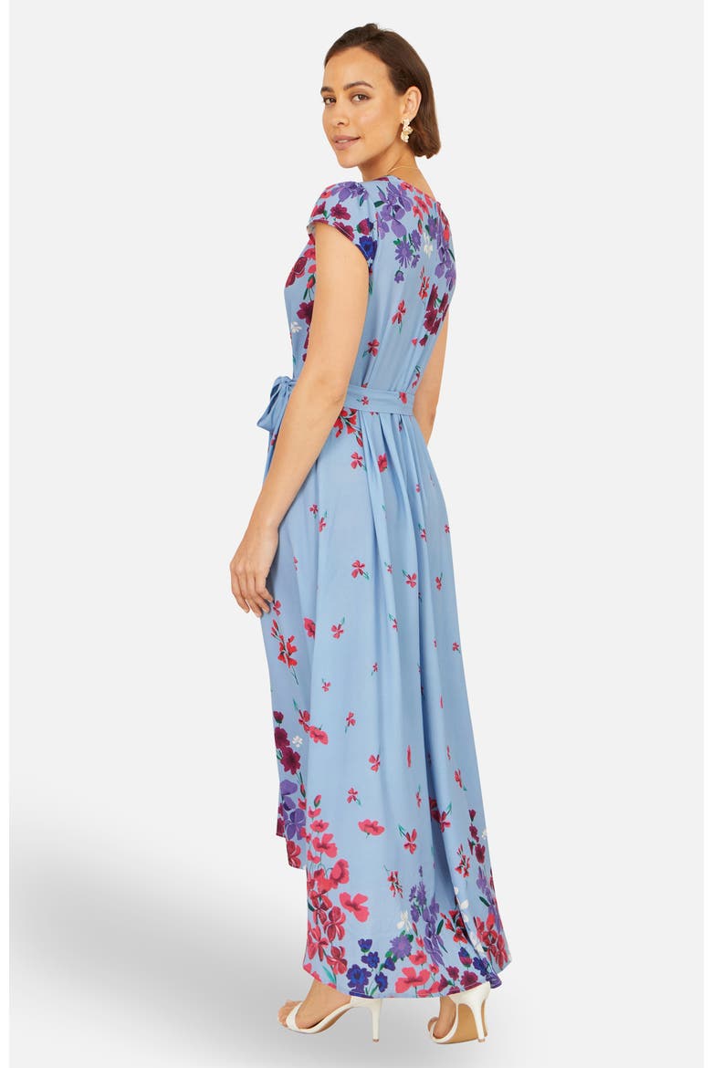 Floral Mirror Dip Hem Wrap Dress, Alternate, color, Blue
