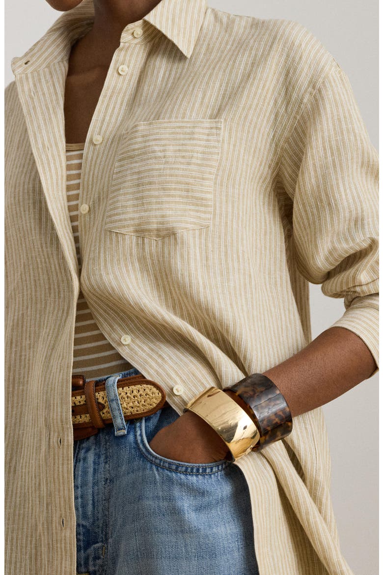 Relaxed Fit Stripe Linen Shirt, Alternate, color, BROWN/ WHITE