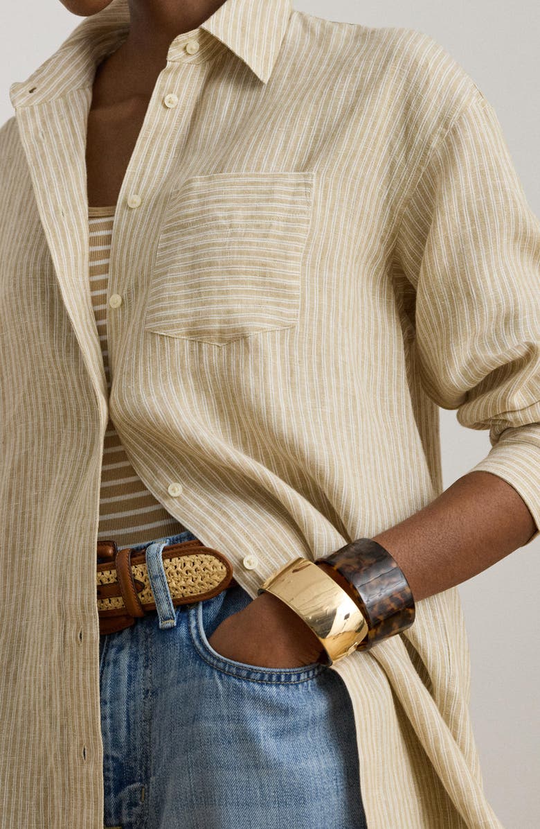 Lauren Ralph Lauren Relaxed Fit Stripe Linen Shirt, Alternate, color, Brown/ White