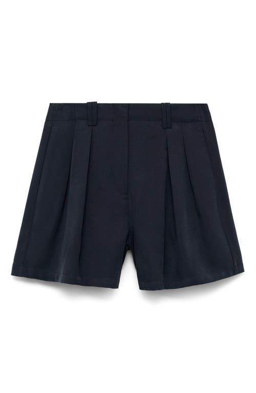 Mango Pleated Shorts In Dark Navy