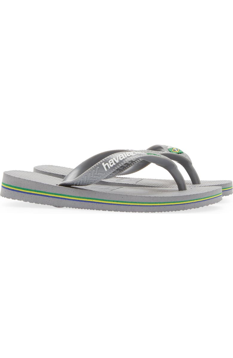 Havaianas Kids' Brazil Logo Flip Flop, Alternate, color, Steel Grey