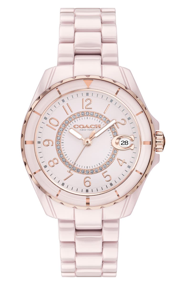 COACH Preston Ceramic Bracelet Watch, 32mm, Main, color, Blush