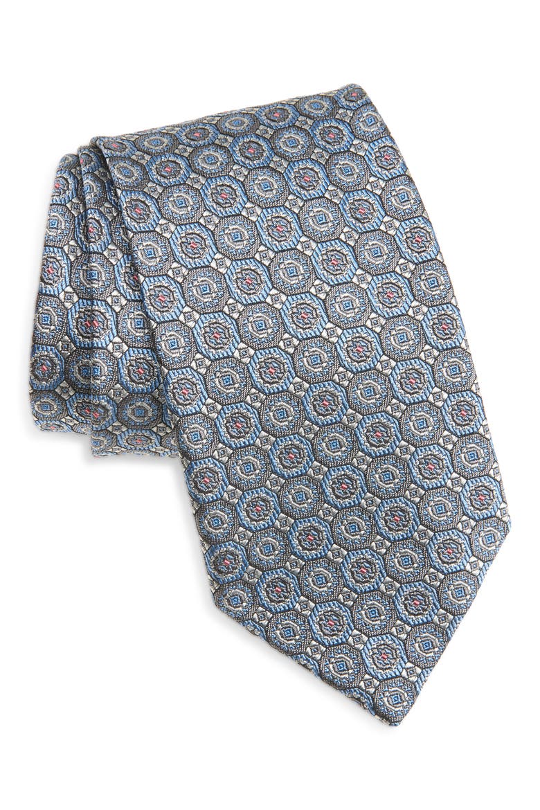 Geometric Silk Blend Tie, Main, color, GRAY