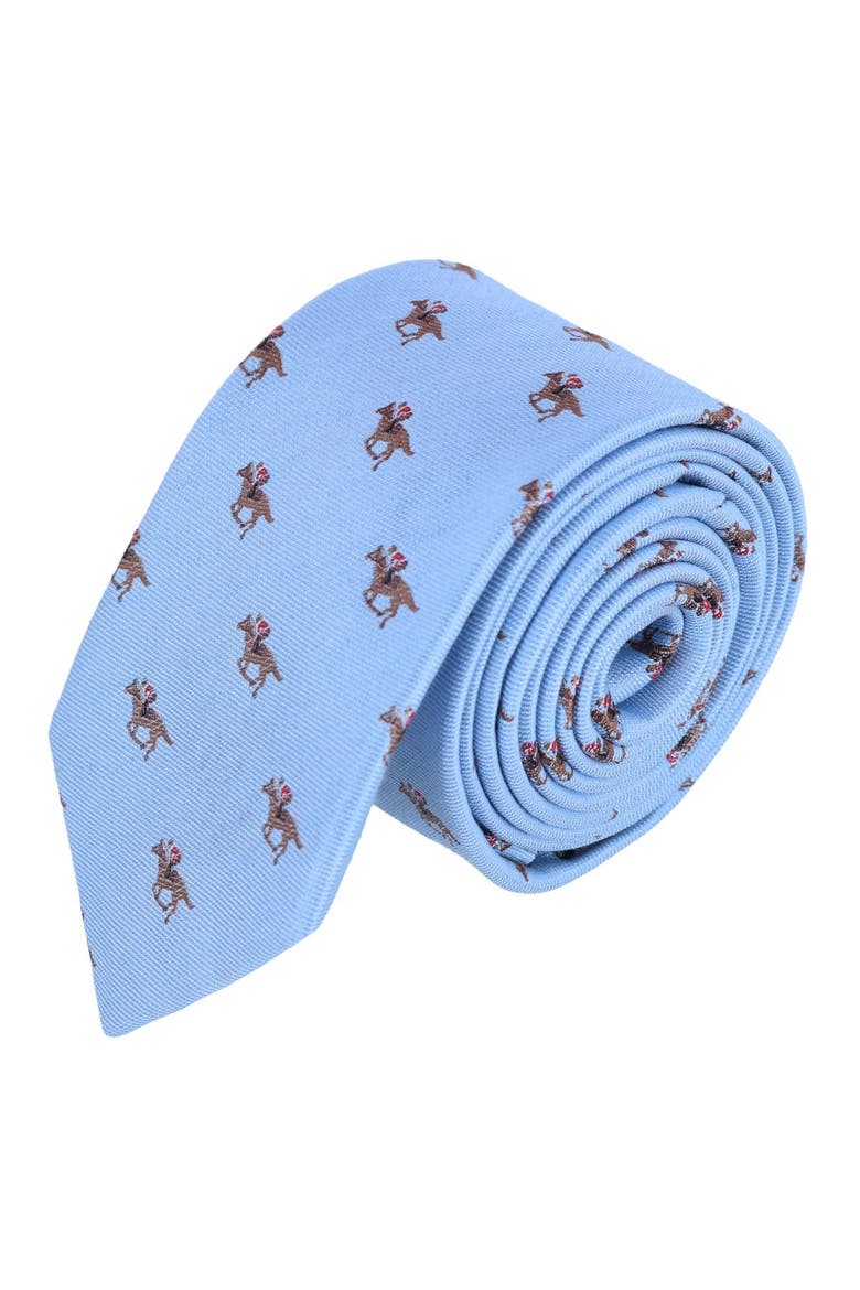 Down The Stretch Racehorse Linen Blend Necktie, Main, color, Light Blue