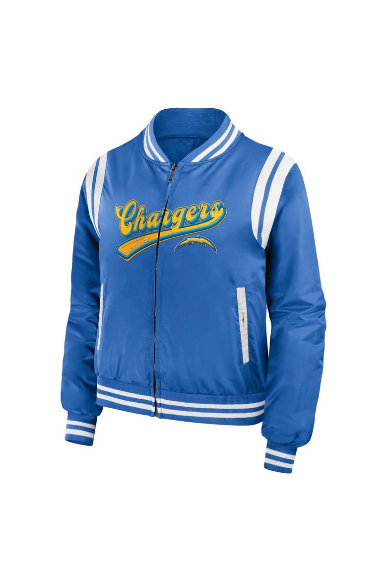 Women's WEAR by Erin Andrews Powder Blue Los Angeles Chargers Bomber Full-Zip Jacket, Alternate, color, Powder Blue