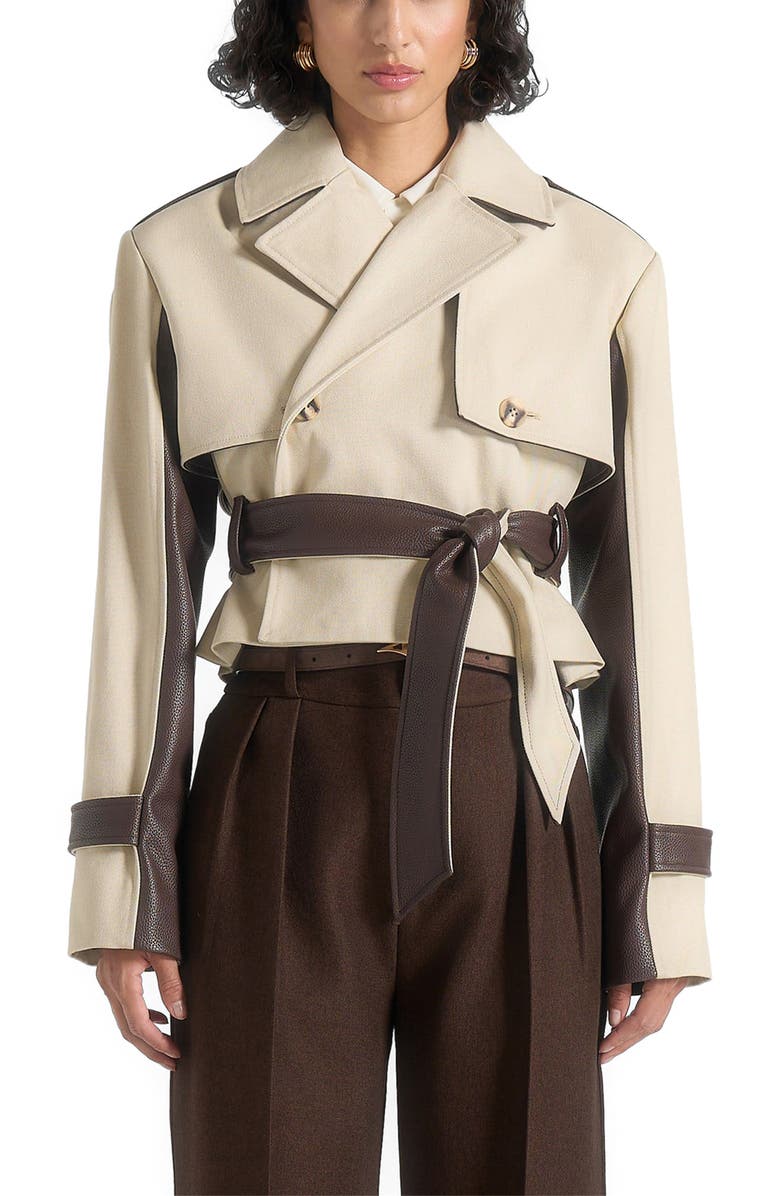 Manière De Voir Lelia Cropped Gabardine Trench Coat With Belt, Alternate, color, Beige
