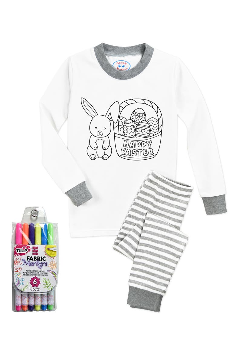 Color Me PJ Cotton Blend Fitted Pajamas with Fabric Marker Set, Alternate, color, Easter Bunny