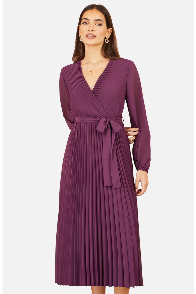 Pleated Wrap Midi Dress, Alternate, color, Purple