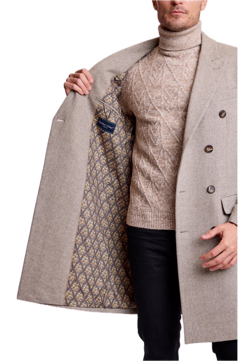 Peak Lapel Double Breasted Overcoat, Alternate, color, TAN HERRINGBONE