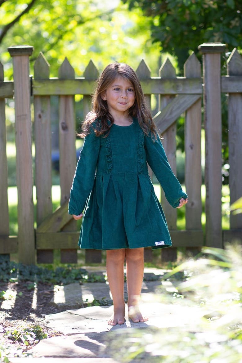 Long Sleeve Ruffle Dress, Alternate, color, Green Corduroy