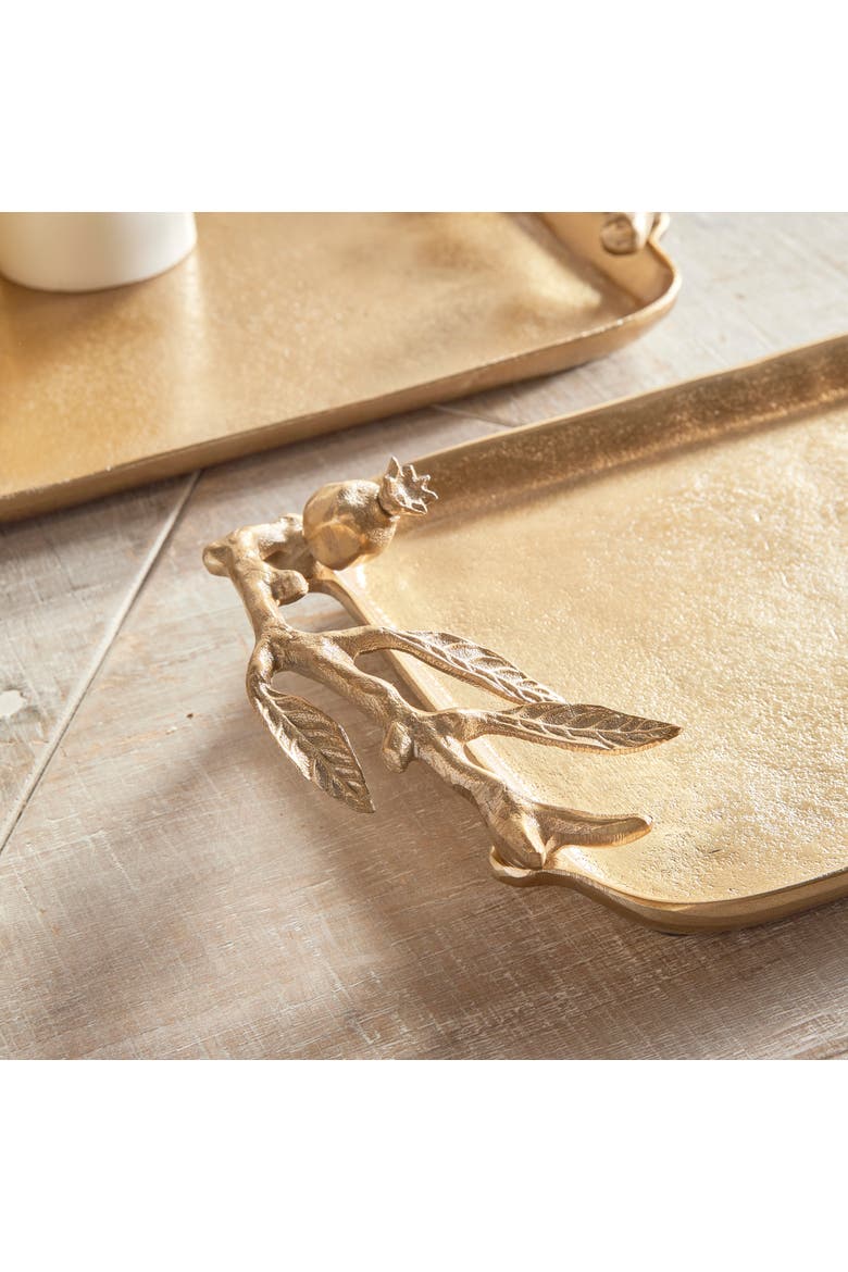 Pomegranate Branch Decorative Trays Set of 2, Alternate, color, Gold
