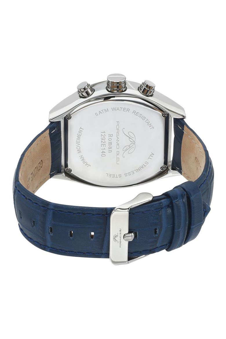 Roman Chronograph Croc Embossed Leather Strap Watch, 42mm, Alternate, color, BLUE