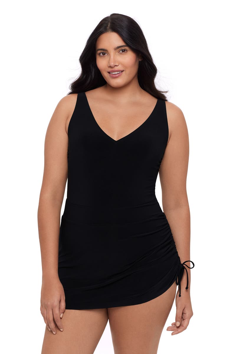 Trimshaper Julie Adjustable Skirt Control Swim Dress, Main, color, Black