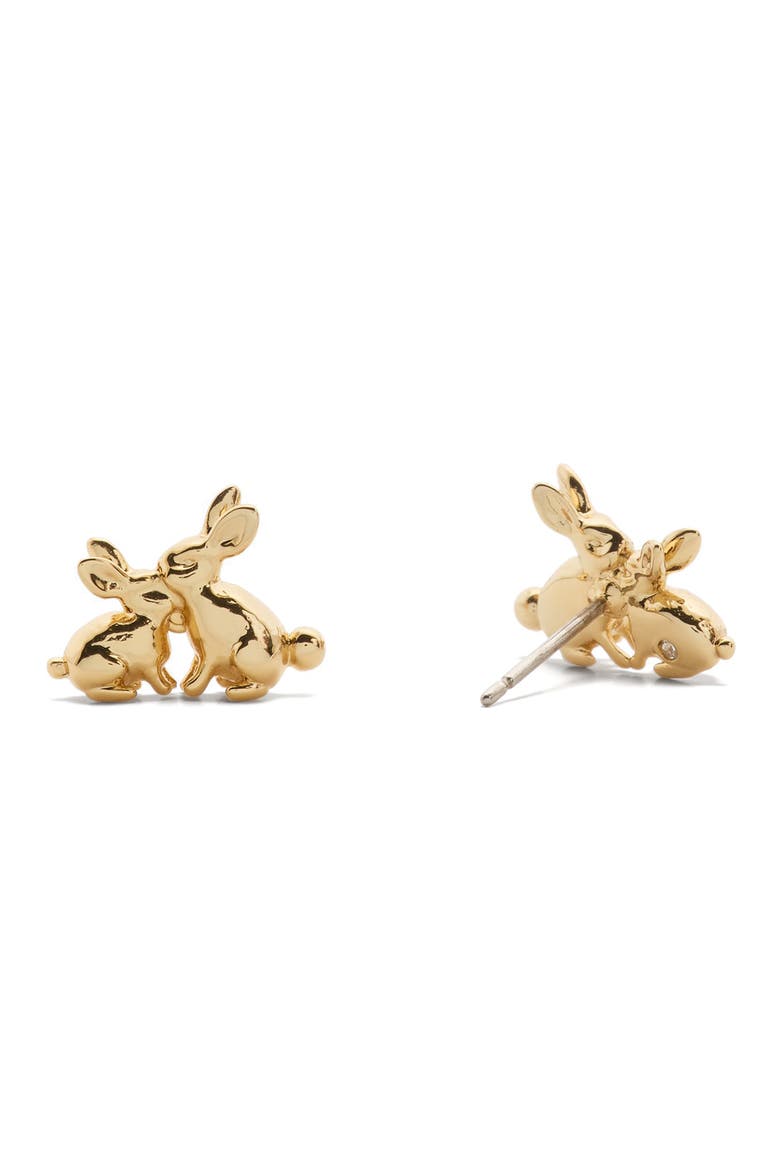 bunny stud earrings, Alternate, color, GOLD