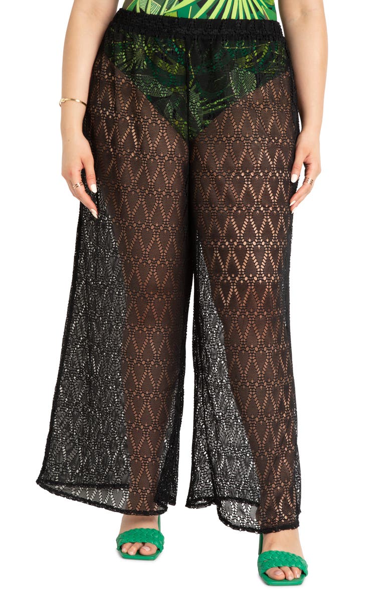 ELOQUII Wide Leg Crochet Cover-Up Pants, Main, color, 