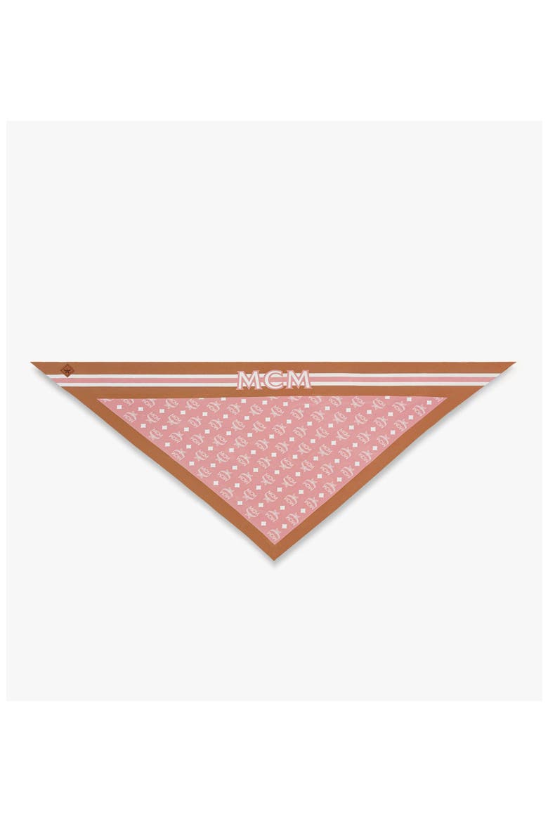 Monogram Print Triangle Silk Scarf, Main, color, Soft Pink