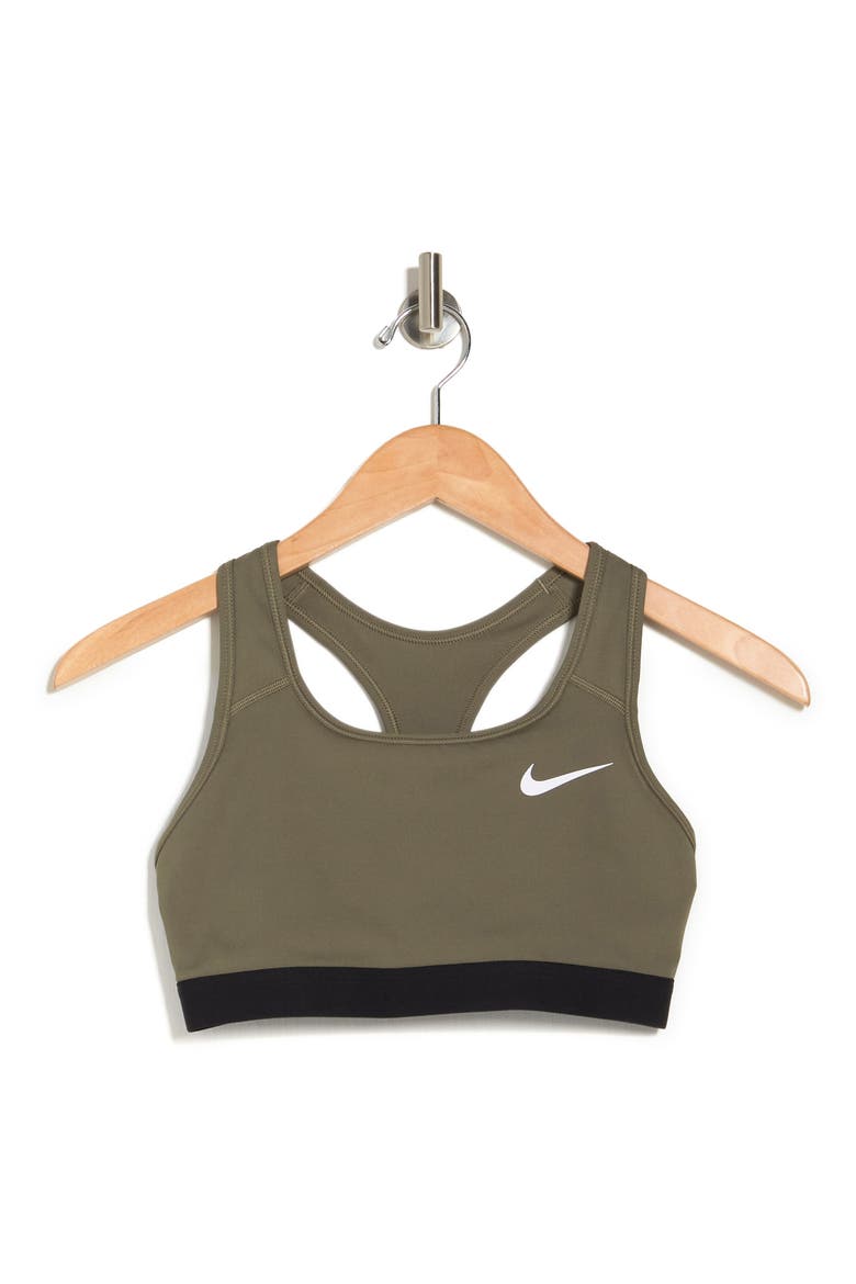 Swoosh Racerback Sports Bra, Alternate, color, MEDIUM OLIVE/ BLACK/ WHITE