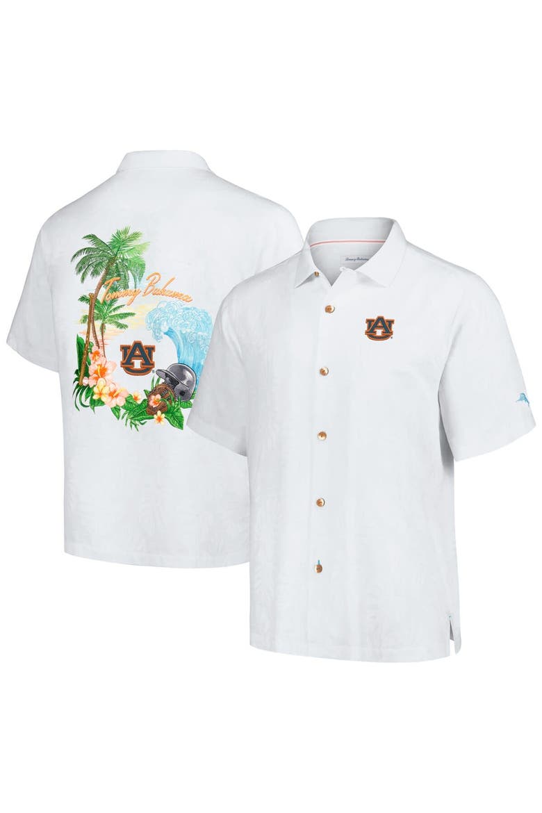 Men's Tommy Bahama White Auburn Tigers Castaway Game Camp Button-Up Shirt, Main, color, White