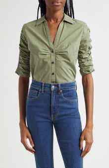 Veronica Beard Porta Ruched Cotton Button-Up Shirt