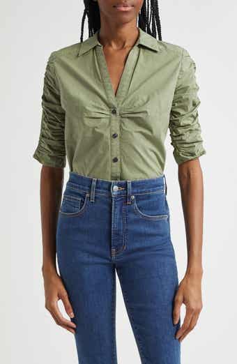 Veronica Beard Porta Ruched Cotton Button-Up Shirt