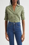Veronica Beard Porta Ruched Cotton Button-Up Shirt