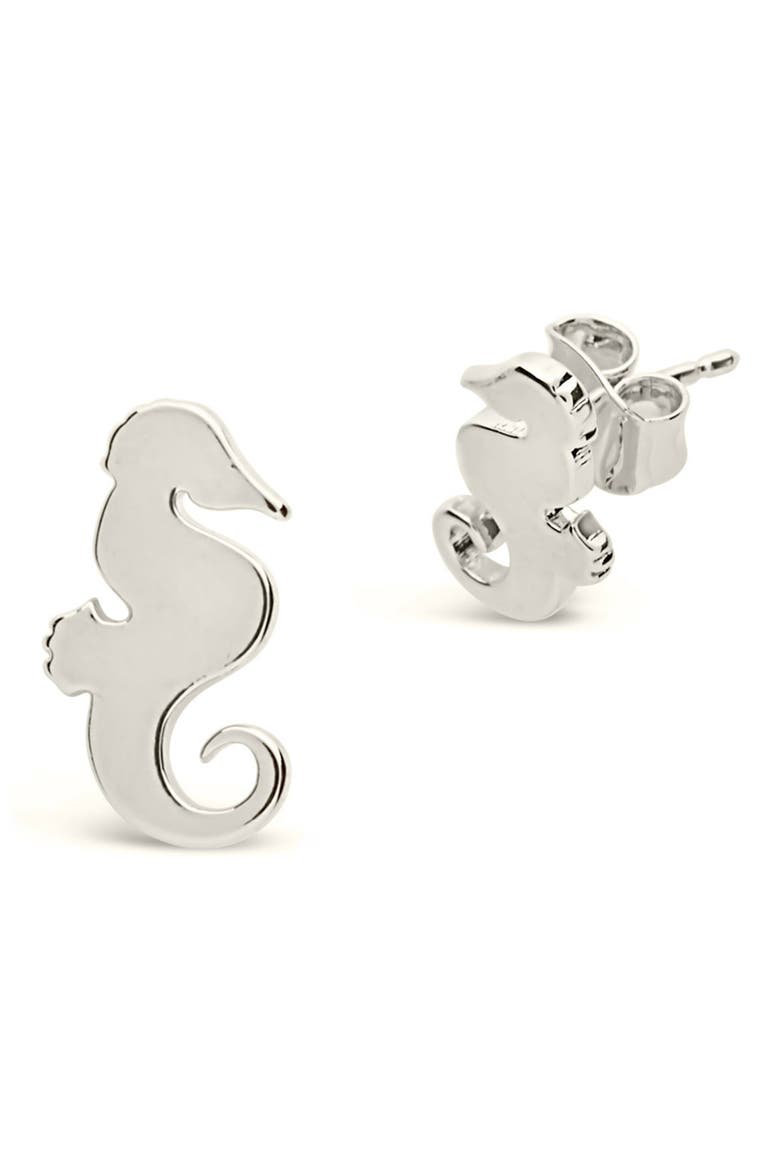 Seahorse Stud Earrings, Main, color, SILVER