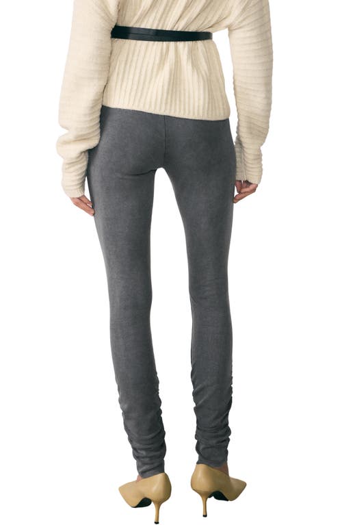 Mango Ruched Stretch Cotton Leggings In Grey