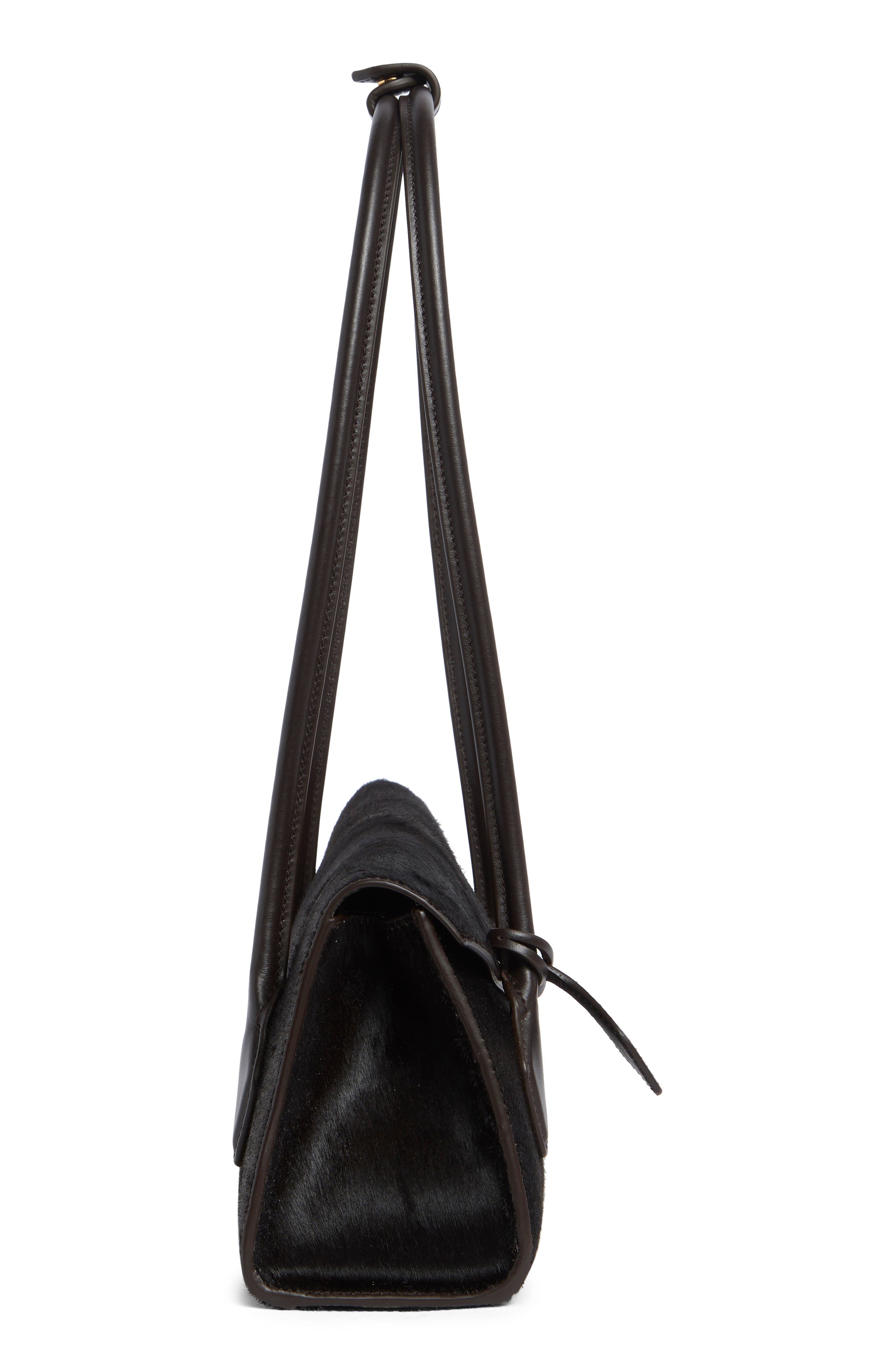 Medium Teckel Flap Calf Hair Shoulder Bag, Alternate, color, CHOCOLAT