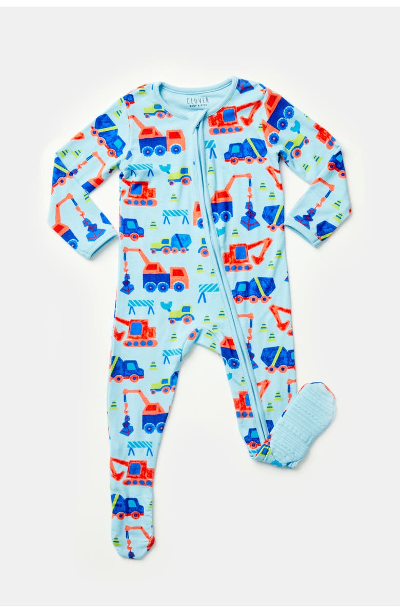 Clover Baby & Kids Soft & Stretchy Zipper Footie - Construction Blue, Main, color, Construction Blue