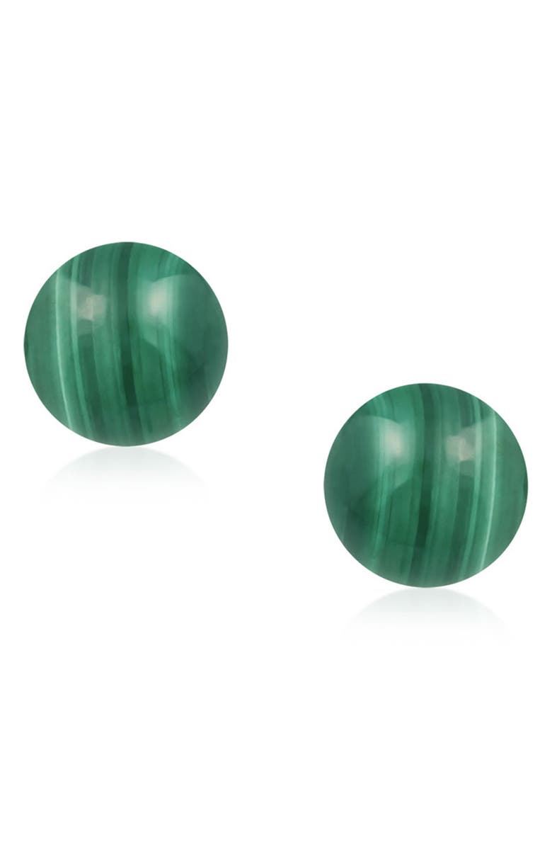 BLING JEWELRY Sterling Silver Semi-Precious Stone 10mm Ball Stud Earrings, Main, color, Malachite
