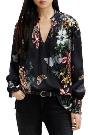 ALLSAINTS ALLSAINTS MARA SANIBEL FLORAL PRINT TIE NECK TOP