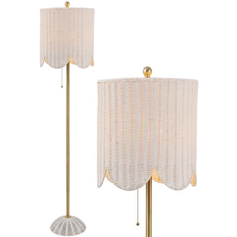 Joel Scallop Shade Rattan/Metal LED Floor Lamp with Pull Chain
