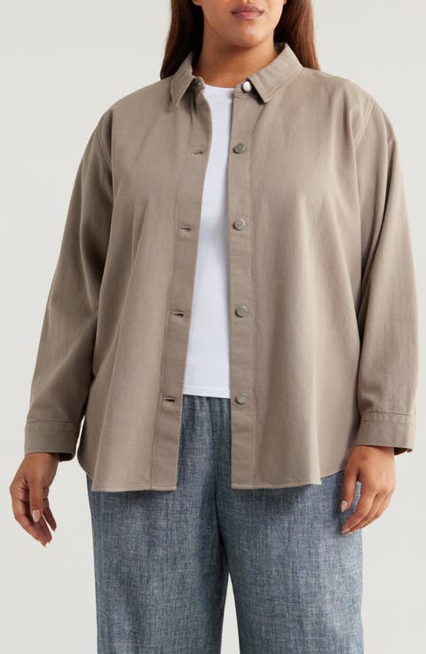 Classic Collar Organic Cotton Shirt Jacket (Plus)