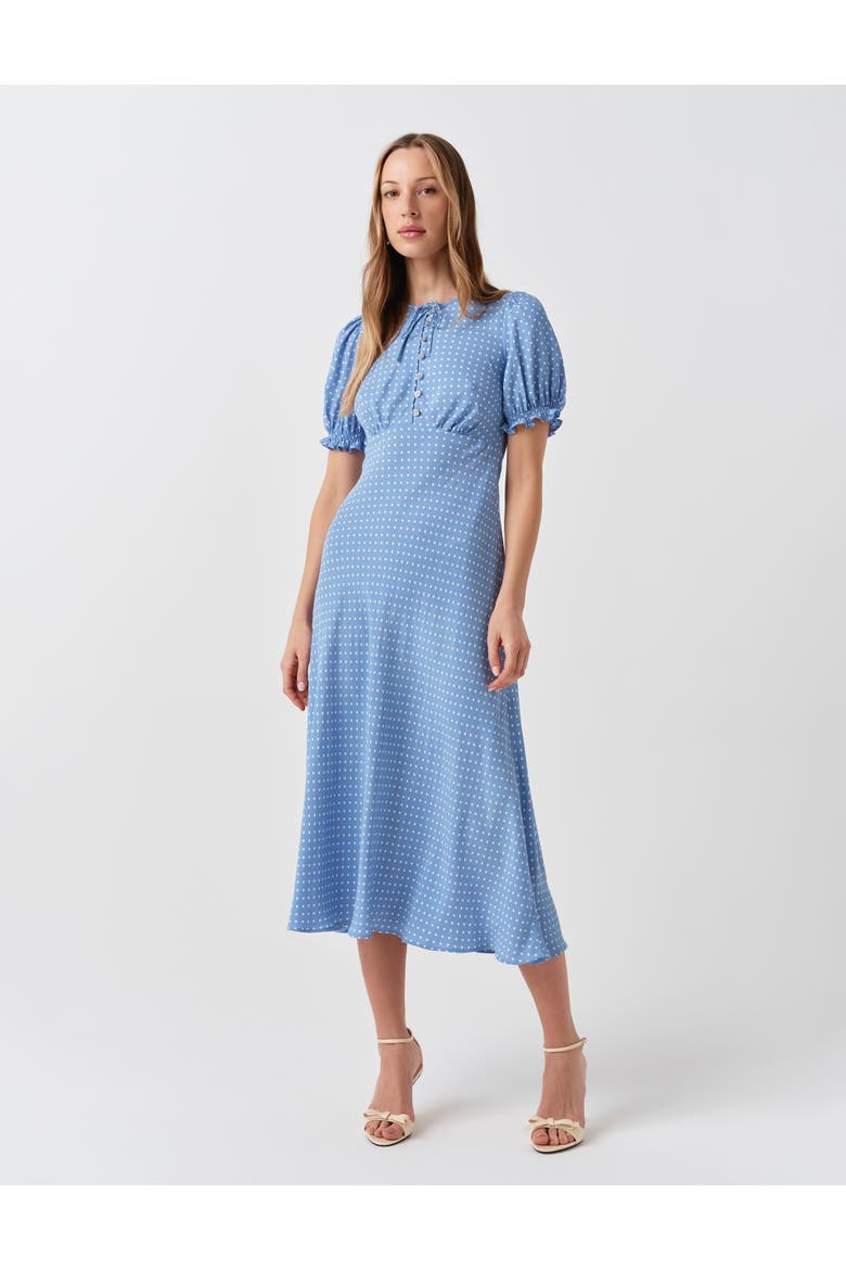 Clarissa Tie Front Midi Dress, Main, color, Blue Spot