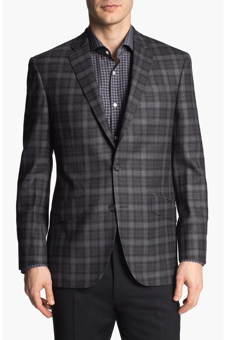 'Jones' Trim Fit Plaid Sportcoat, Main, color, GREY PLAID
