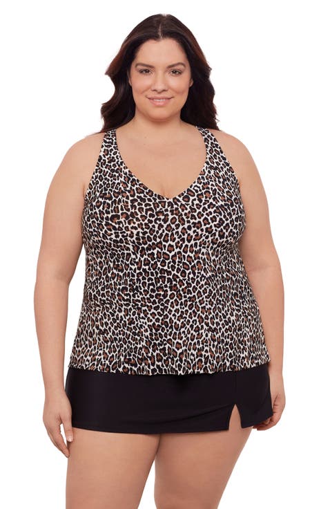 Plus Size V-Neck Full Coverage Ladder Trim Racerback Tankini Swimsuit Top