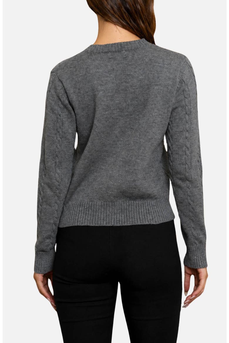 Embroidered Horse Cable Knit Crop Cardigan, Alternate, color, GREY